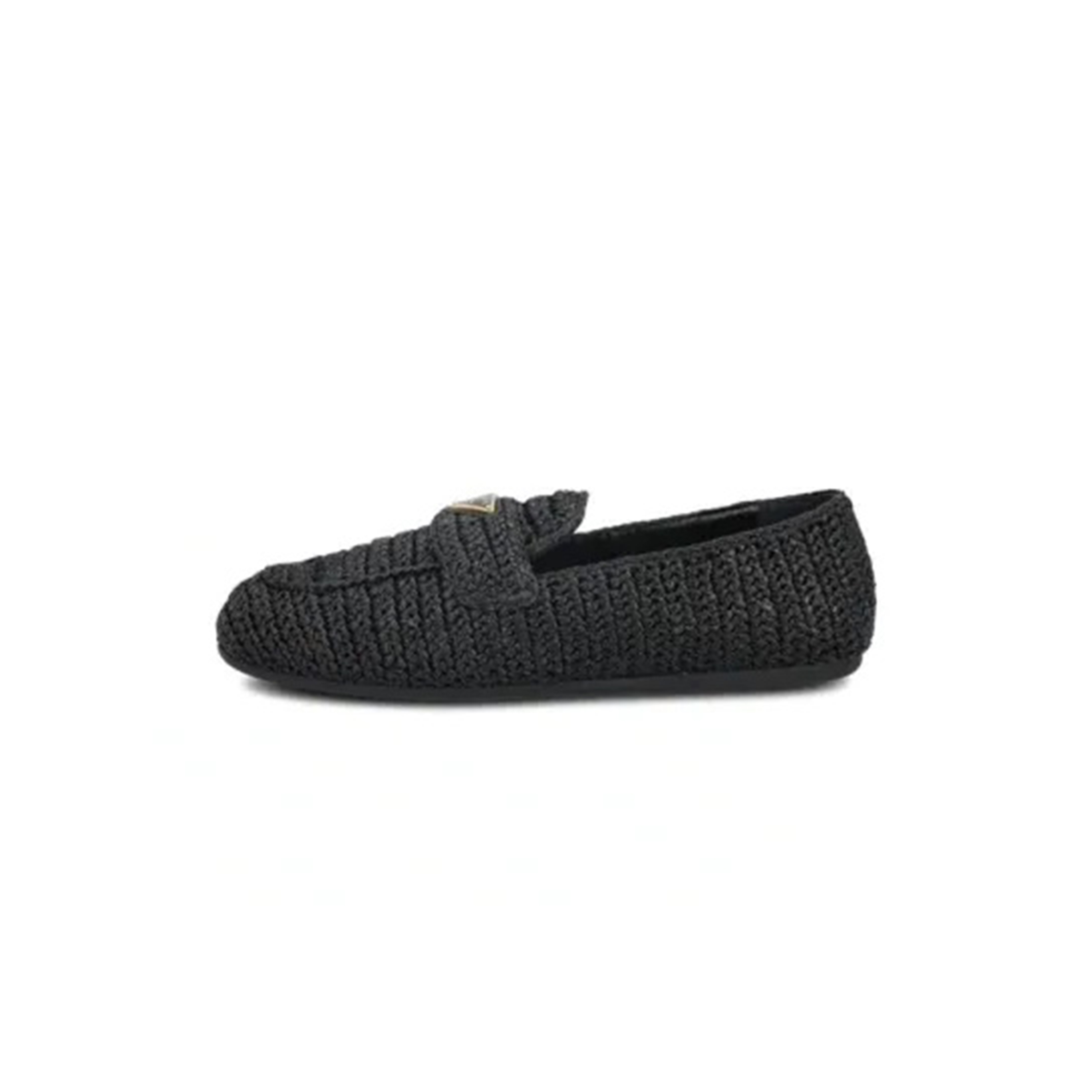 PRADA BLACK RAFFIA LOAFER WITH LOGO TRIANGLE 